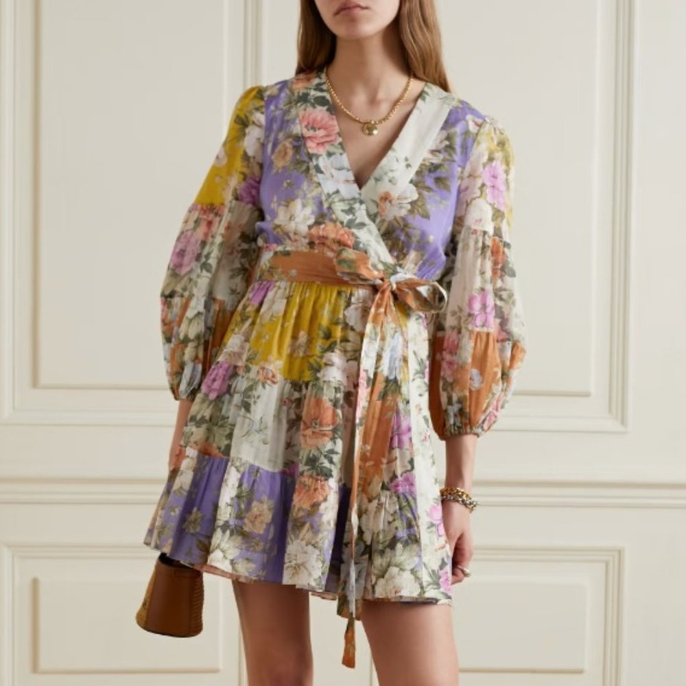 NWT Zimmermann - Pattie Wrap Mini Dress - Patchwork